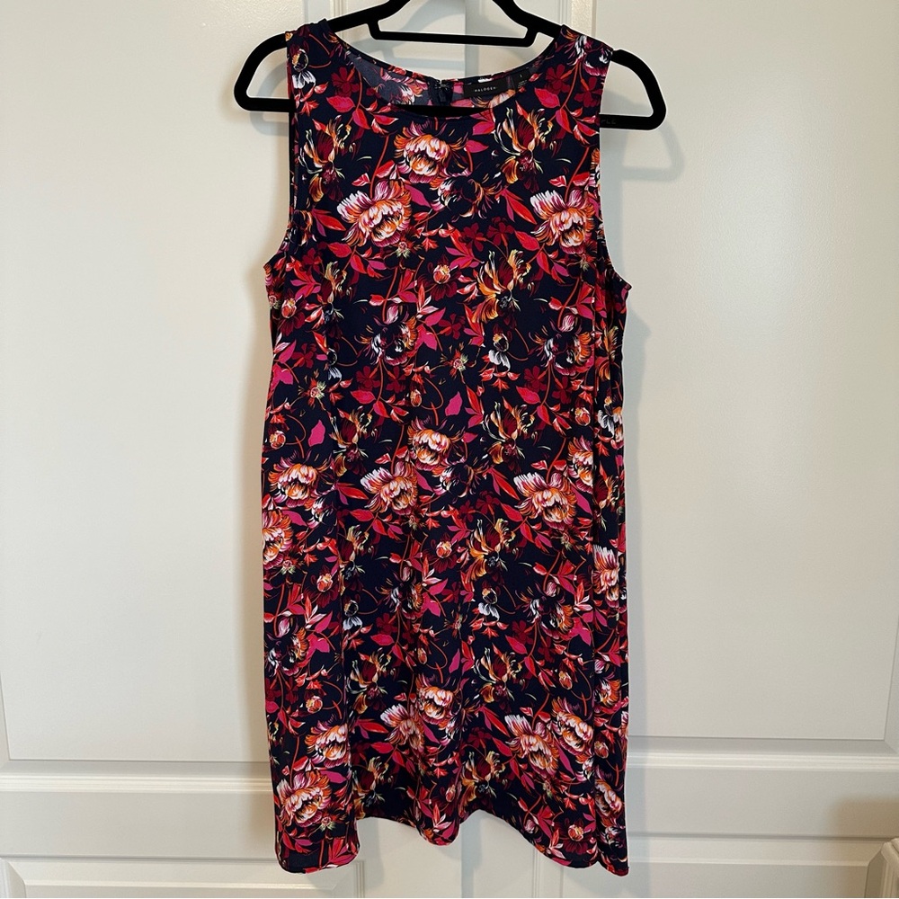 Halogen Sleeveless A-Line Dress - Black and Pink Floral Size L